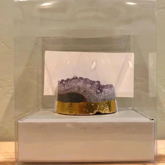 Genuine Amethyst Cluster.Desktop Note Holder. Amethyst Cluster + Gold Base. NWTS - Picture 5 of 10